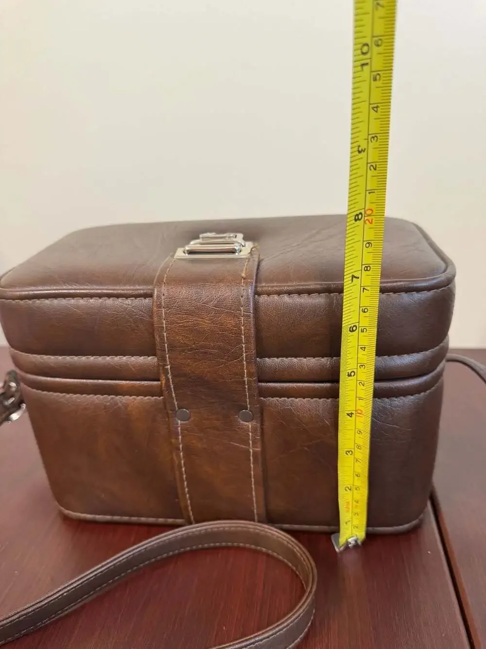 Vintage Brown Faux Leather Hard Case Camera Bag with Shoulder Strap